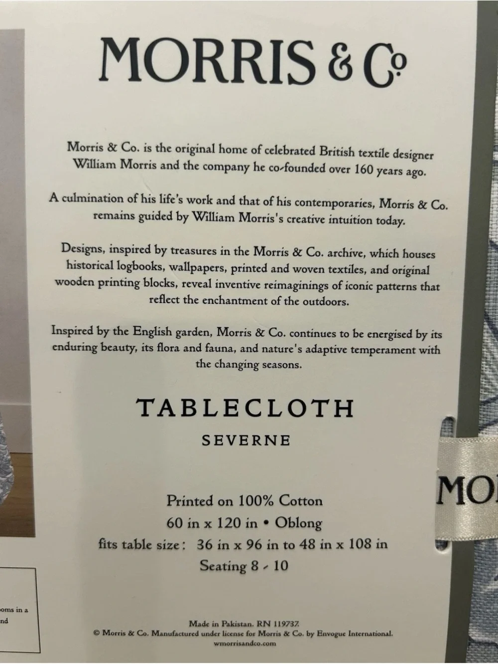 William MORRIS & CO. Severne Blue Floral Cotton Tablecloth 60”x120”